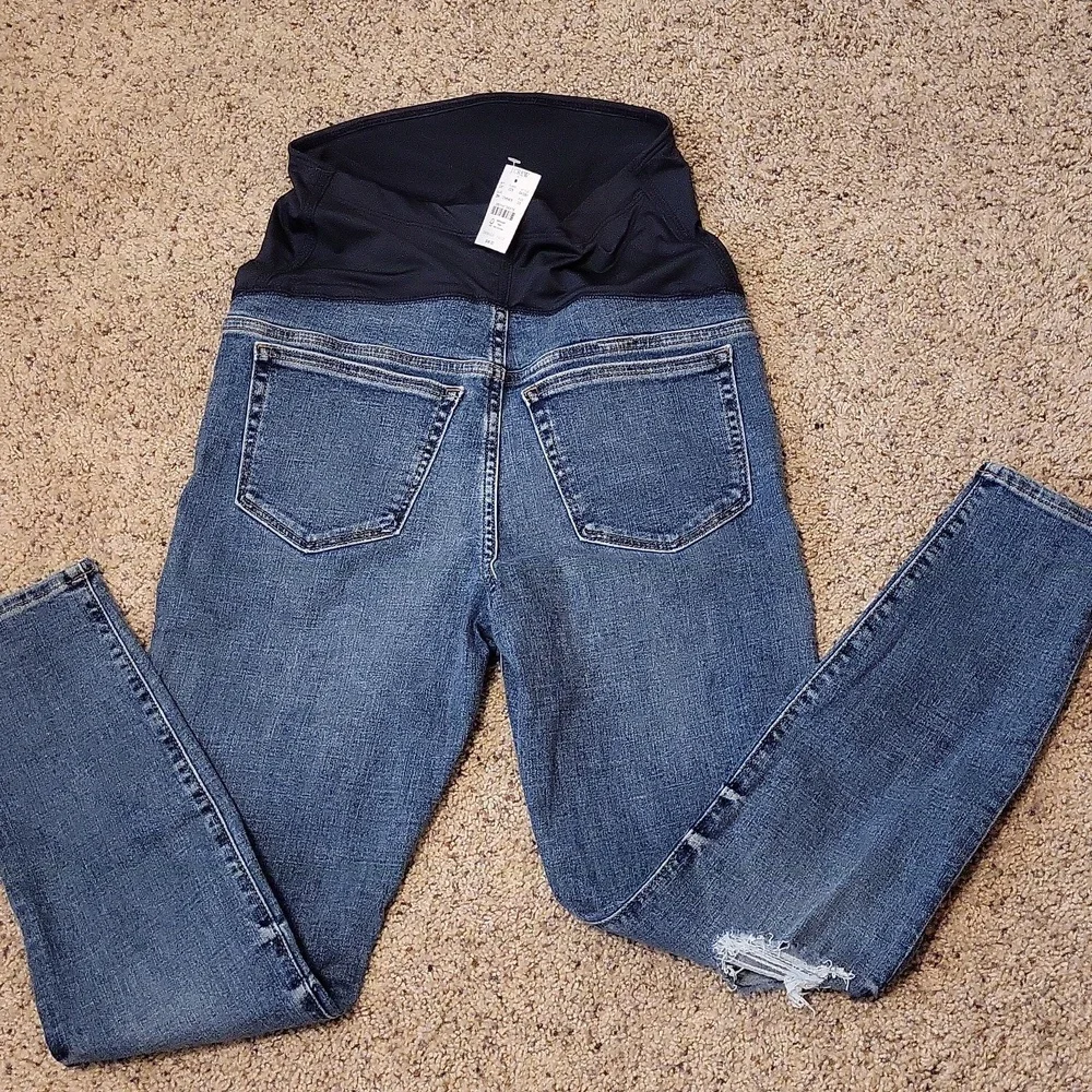 J CREW Stylish Blue Distressed Maternity Skinny Jeans - Picture 3 of 5